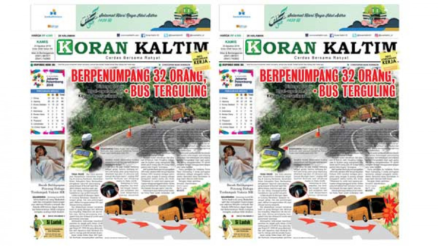Bus Trans Provinsi Jalur Banjarmasin-Samarinda Terguling