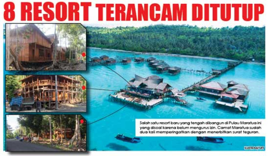 Salah satu resort baru yang tengah dibangun di Pulau Maratua ini yang disoal karena belum mengurus izin. Camat Maratua sudah dua kali memperingatkan dengan menerbitkan surat teguran. ( ILUSTRASI / NET )