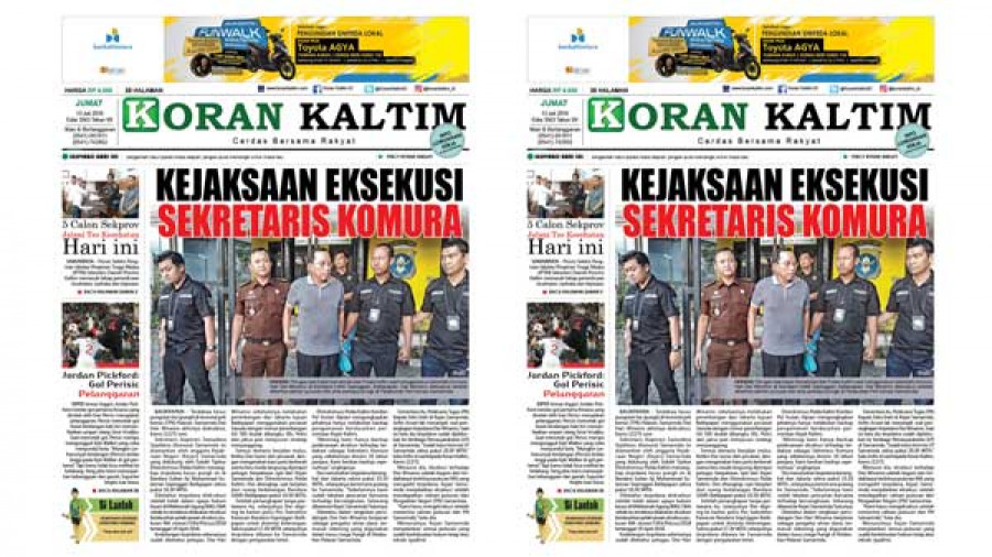 EKSEKUSI : Petugas dari Kejari Samarinda dan Polda Kaltim saat mengeksekusi Sekretaris Komura, Hari Dwi Winarno di Bandara SAMS Sepinggan, Balikpapan. Dwi Winarno dieksekusi setelah diterima salinan putusan MA atas perkasa pungli di Pelabuhan Peti Kemas