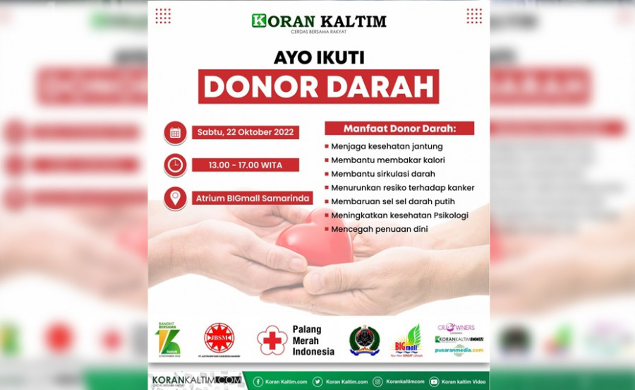 Donor darah rangkaian peringatan HUT ke-16 Koran Kaltim tahun 2022. (Foto: Korankaltim.com)