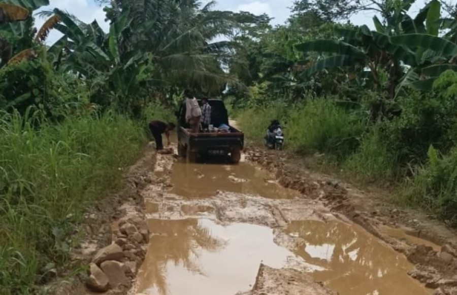 Kondisi jalan penghubung Desa Sedulang ke Kecamatan Muara Kaman. (Dok. Pemerintah Kecamatan Muara Kaman)