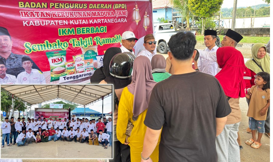 Kekompakan BPD IKM Kukar dalam kegiatan berbagi sembako dan takjil di Halaman Parkir Pulau Kumala. (Foto: Heri/Korankaltim.com)