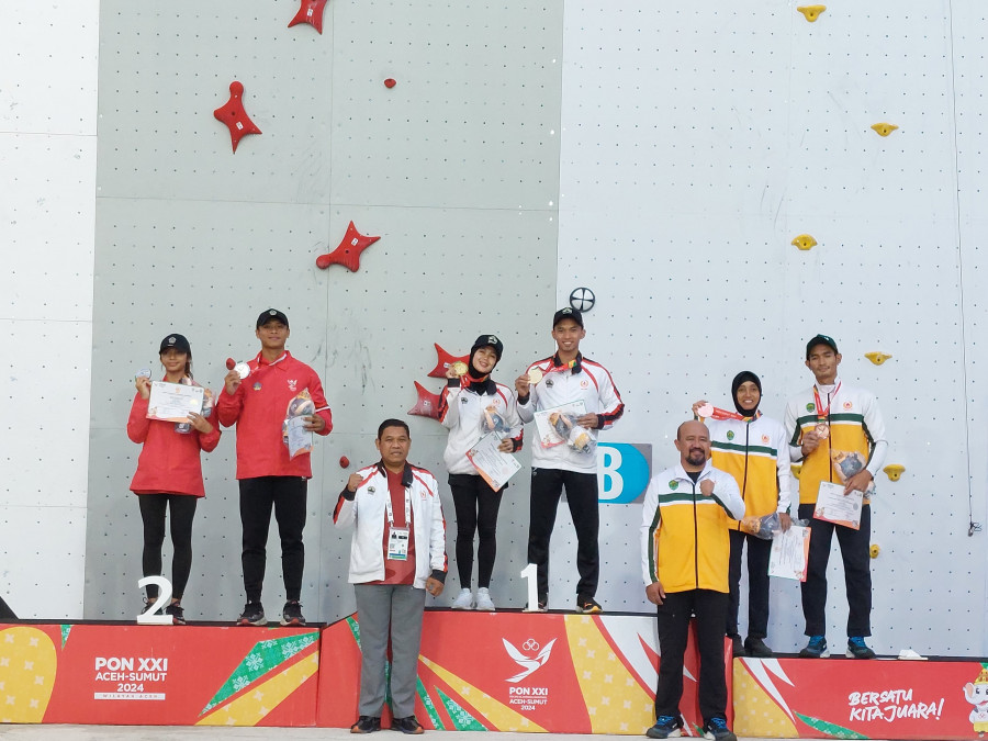 Atlet Kaltim di nomor speed mix beregu di posisi ketiga pada UPP panjat tebing. (Foto: Ainur/Korankaltim.com)