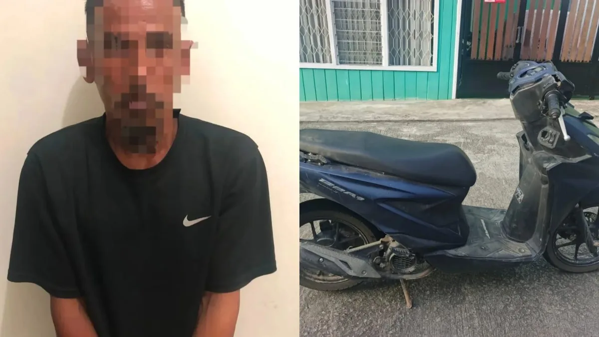 Pelaku dan motor curian yang telah diamankan Polisi. (Dok. Polsek Kenohan)
