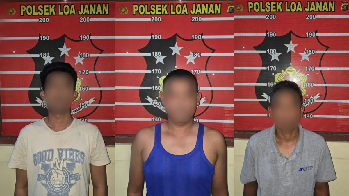Ketiga tersangka yang telah diamanahkan Polsek Loa Janan. (Foto: Dok.Polsek Loa Janan)