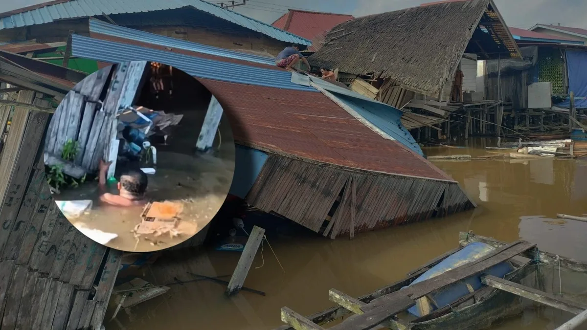 Longsor di Bantaran Sungai Mahakam, Dua Dapur Rumah Warga Desa Embalut Tenggarong Seberang Roboh