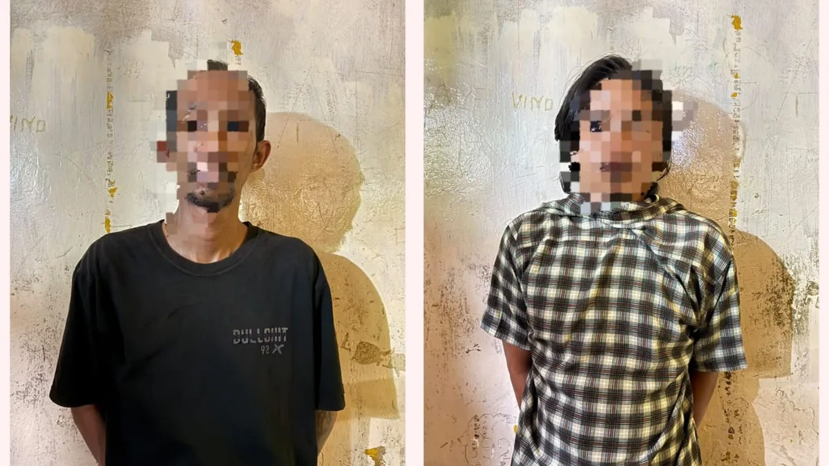 Kedua pelaku pencurian sparepart alat berat di kawasan Kariangau, Balikpapan Barat telah diamankan polisi. (Foto: Dok.Polsek Balikpapan Barat)