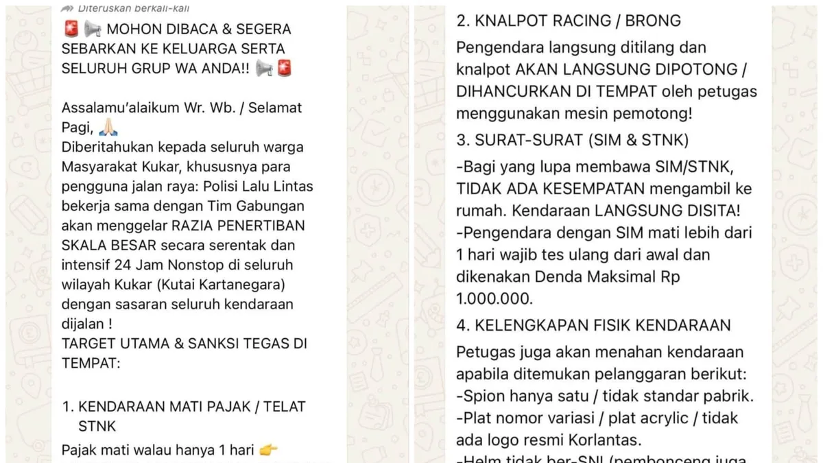 Pesan razia di grup Whatsapp. (Dok. Tangkapan Layar/Whatsapp)