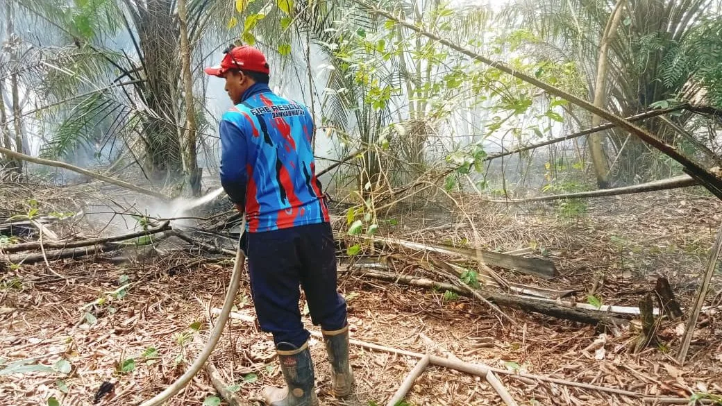 10 Hektare Lahan Terbakar di Samboja, Petugas Sedot Air Lumpur Padamkan Api