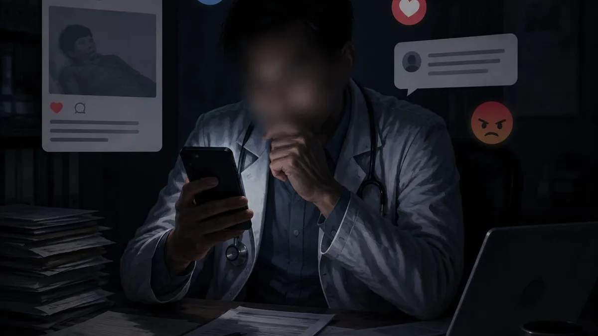 Ilustrasi dokter saat bermain di media sosial (Open AI)