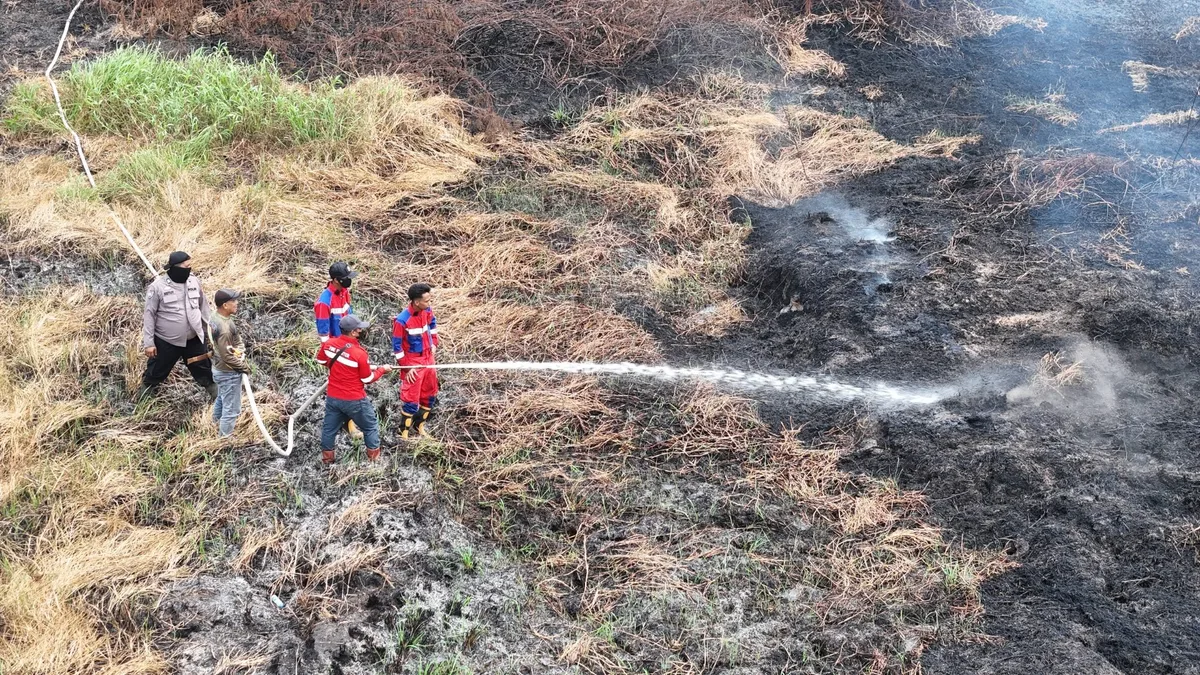 Petugas gabungan berjibaku melakukan pemadaman karhutla. (Foto: Dok.PT Sawit Kaltim Lestari)